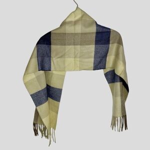 CHRISTIAN DIOR Monsieur Vintage Check‎ Tan Plaid Cashmaire Scarf Fringe  11”x48”